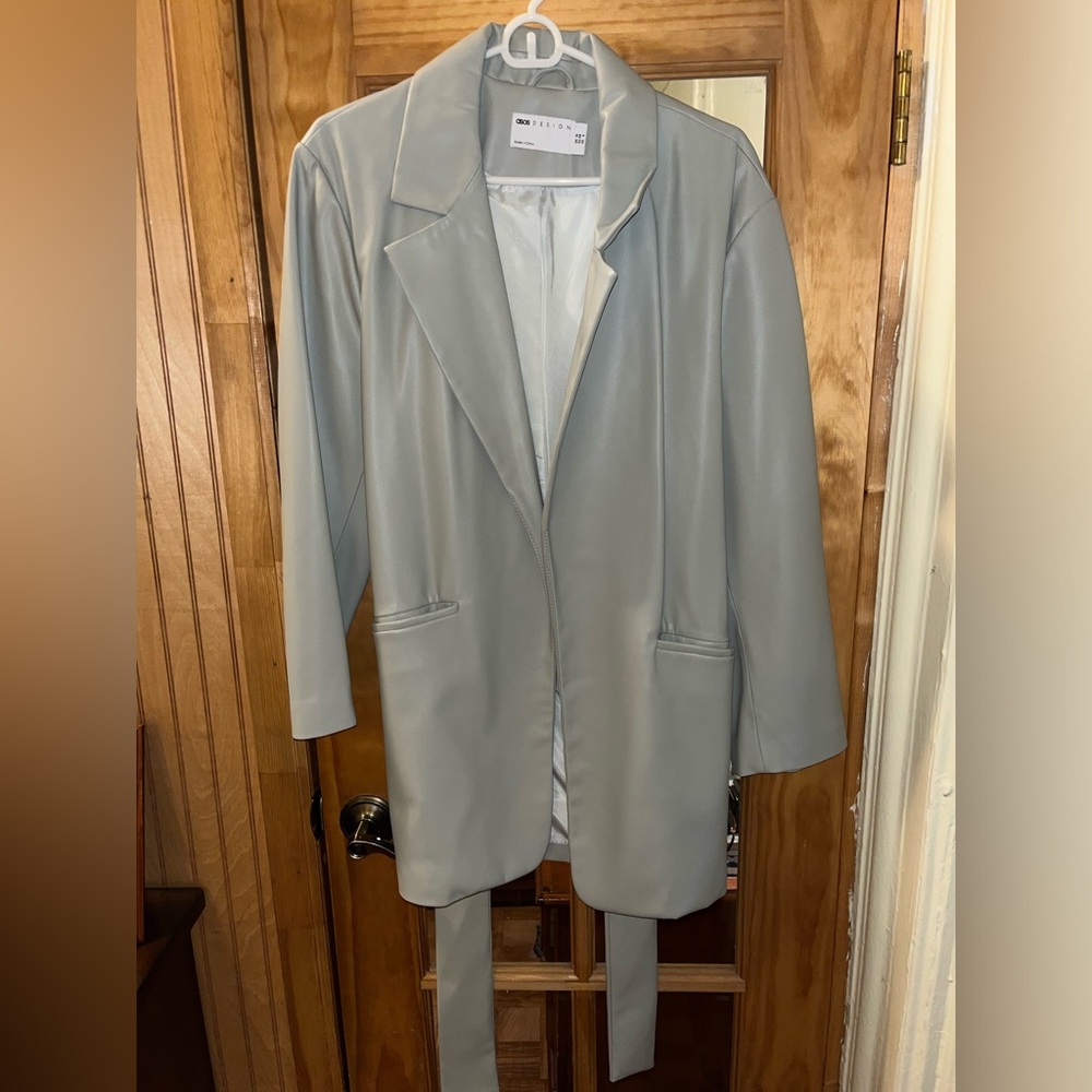 ASOS DESIGN glam leather look jacket in gray